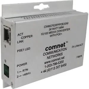 Comnet CWMCFESFPPoE60/m - 48V PoE Media Converter - 100Mbps with Power Supply