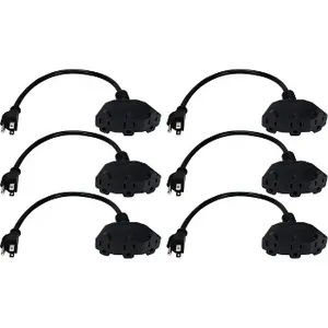Qvs PP-ADPT3-6PK - 6-Pack 12-Inch AC Power Outlet Splitter Adapter