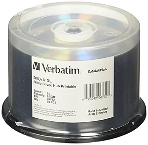 Verbatim 96732 - DVD+R DL, 96732, 8.5GB, 8X, DataLifePlus Shiny Silver, 50PK Spindle, TAA