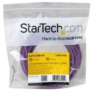 Startech C6PATCH15PL - 15ft CAT6 Ethernet Cable - Purple Molded Gigabit - 100W PoE UTP 650MHz - Category 6 Patch Cord UL Certified Wiring/TIA - 15ft Purple CAT6 Ethernet cable delivers Multi Gigabit 1/2.5/5Gbps & 10Gbps up to 160ft - 650MHz - Fluke tested to ANSI/TIA-568-2.D Category 6 - 24 AWG stranded 100% copper UL Rated wire (E132276-A) - 100W PoE - 15 foot - ETL - Molded UTP patch cord