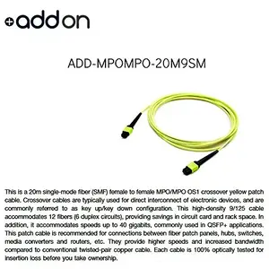 Addon ADD-MPOMPO-20M9SM - THIS IS A 20M MPO (FEMALE) TO MPO (FEMALE) 12-STRAND YELLOW CROSSOVER RISER-RATE