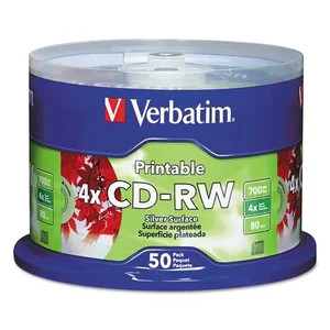 Verbatim 95159 - CD-RW 700MB 12X DataLifePlus Silver Inkjet Printable with Branded Hub - 50pk Spindle - 12X DataLifePlus Silver Inkjet Printable with Branded Hub