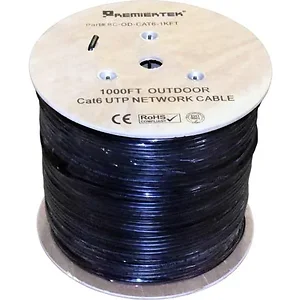 Premiertek BC-OD-CAT6-1KFT - 1000FT Cat6 23AWG Outdoor Networking Cable - Black
