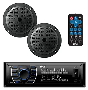 Pyle PLMRKT46BK - Advanced Bluetooth Marine Receiver with Stereo & Speaker Kit