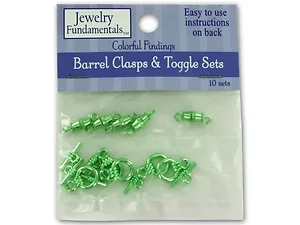 Bulk Buys CN392 - Metallic Green Barrel Clasps and Toggles Set - 10 Pack