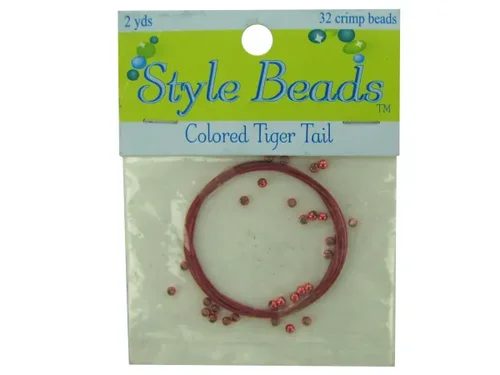 Bulk Buys CN673 - Bright Red Tiger Tail Beading Wire with Crimp Beads - 2 Yards