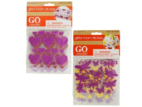 Bulk Buys CH114 - Assorted Glittery Foam Stickers - Hearts, Butterflies & Stars