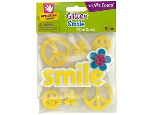 Bulk Buys CH131 - Colorful Glitter Foam Smile Stickers Set - 10 Pack