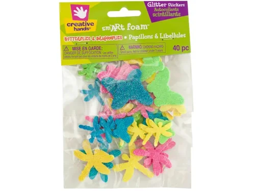 Bulk Buys CH150 - Glitter Foam Stickers: Butterflies & Dragonflies Set