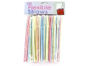 Bulk Buys HX060 - Colorful Flexible Drinking Straws - Pack of 150