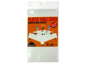 Bulk Buys HZ035 - Heavy-Duty White Plastic Tablecloth, 54" x 108"