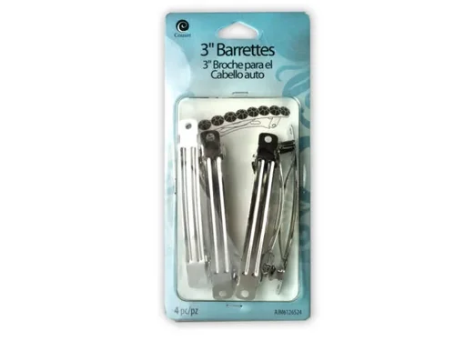Bulk Buys JE219 - Creative 3" Silver Metal Barrette Set - 4 Pieces