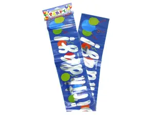 Carnival Party Favors PB086 - Metallic Blue Happy Birthday Banner with Silver Balloons