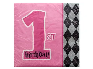 Bulk Buys PA853 - Cute Pink 1st Birthday Napkin Set - 16 Count