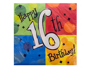 Bulk Buys PA856 - Colorful 16th Birthday Celebration Napkins Set - 16 Count