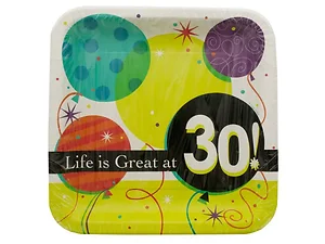 Bulk Buys PA875 - 30th Birthday Celebration Square Dinner Plates - Set of 8