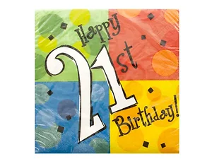 Bulk Buys PA891 - Colorful 21st Birthday Napkins - 16 Count Set