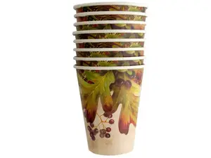 Bulk Buys PA924 - Autumn Leaves and Berries Paper Cup Set - 12 oz, 8 Count