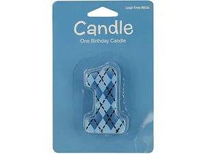 Bulk Buys PA928 - Elegant Blue Argyle Number 1 Birthday Cake Candle