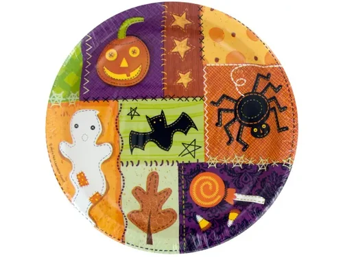 Bulk Buys PA966 - Festive Halloween Patchwork Round Dinner Plates Set - 8 Count