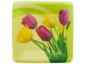 Bulk Buys PB469 - Colorful Tulip Square Plates for Summer Gatherings
