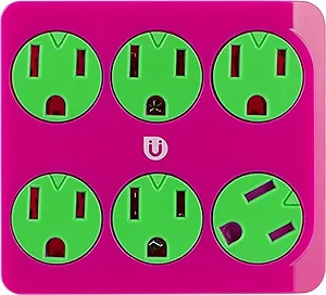 Uber UBER(TM) - 25110 6-Outlet Power Tap - Pink & Green Design