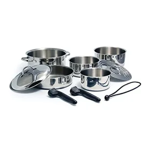 Camco 43921 - Premium 10-Piece Stainless Steel Nesting Cookware Set
