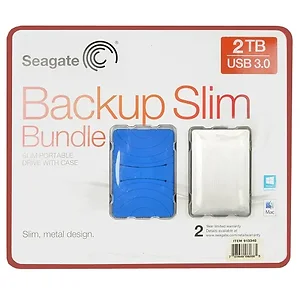 Seagate STDR2000600 - Backup Slim Portable 2 Terabyte (2TB) SuperSpeed USB 3.02.5 External Hard Drive Bundle (Silver) w/Blue Case