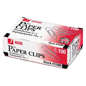 Acco Brands A7072365A - ACCO Recycled Paper Clips - No. 1 - 1.3" Length - 10 Sheet Capacity - Durable, Reusable - Silver - Metal - 100 / Box