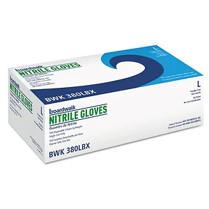 Boardwalk Cleaning Co. BWK396LBX - GLOVES, NITRILE, PF, LGE, BK