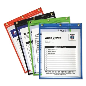 C-line CLI 50920 - Super Heavyweight Plus Shop Ticket Holder, Stitched - Both Sides Clear, Assorted Colors, 9 x 12, 20/BX, 50920