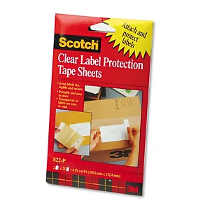 3m MMM 822P - Label Protection Tape Sheets - 6 Length x 4 Width - Polypropylene Backing - 2 / Pack - Clear