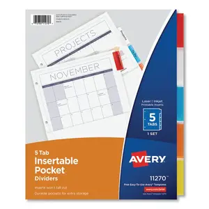 Avery Dennison AVE 11270 - Avery® Pocket Insertable Dividers - 5 Tab(s) - 5 Tab(s)/Set - 11 Divider Width - Assorted Paper Divider - Multicolor Tab(s) - 5 / Set