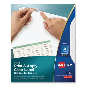 Avery Dennison AVE 11421 - Avery® Print & Apply Clear Label Dividers - Index Maker Easy Peel Printable Labels - 5 x Divider(s) - Blank Tab(s) - 5 Tab(s)/Set - 8.5 Divider Width x 11 Divider Length - Letter - White Divider - White Tab(s) - 5 / Pack