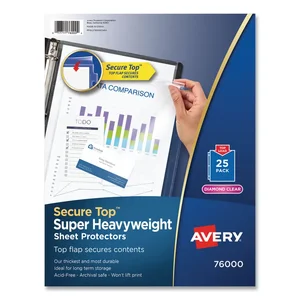 Avery Dennison AVE 76000 - Avery® Secure Top Sheet Protectors - For Letter 8 1/2 x 11 Sheet - 3 x Holes - Ring Binder - Clear - Polypropylene - 25 / Pack