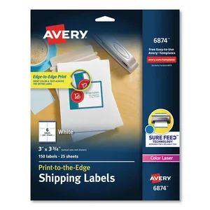 Avery Dennison AVE 6874 - Avery® Print-to-the-Edge Shipping Labels - Permanent Adhesive - Rectangle - Laser - White - Paper - 6 / Sheet - 25 Total Sheets - 150 Total Label(s) - 150 / Pack
