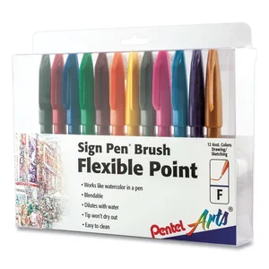 Pentel SES15CPC12 - Flexible Brush Tip Sign Pens - Assorted Colors (Dozen)