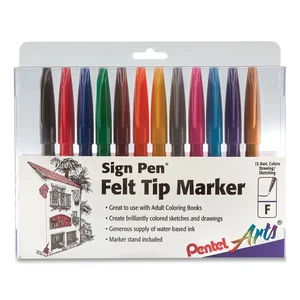Pentel PEN S520C - Fiber-tipped Sign Pens - Bold Pen Point - Blue Water Based Ink - Fiber Tip - 12 / Dozen