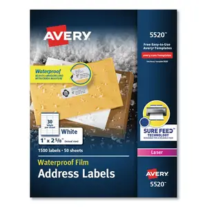 Avery Dennison AVE 95526 - Avery® Waterproof Shipping Labels with TrueBlock - Permanent Adhesive - Rectangle - Laser - White - Film - 2 / Sheet - 500 Total Sheets - 1000 Total Label(s) - 1
