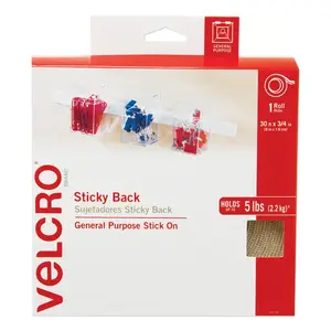 Velcro Usa VEL-30633-GLO - VELCRO® Sticky Back Stick On Fasteners - 16.33 yd Length x 0.75 Width - 250 mil Thickness - 1 / Roll - White