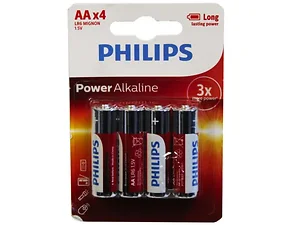 Bulk Buys DA193 - Philips Long-Life AA Alkaline Batteries - 4 Pack