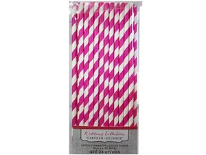 Bulk Buys GO123 - Pink Stripe Paper Straws - Eco-Friendly 24 Count Pack