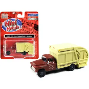 Classic Metal Works 30589 - 1/87 Scale 1957 Chevrolet Garbage Truck - Maroon & Yellow