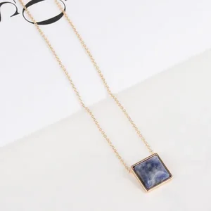 Claudia G Collection N9030.1 - Aqua Square Drop Necklace - Gold Plated Design