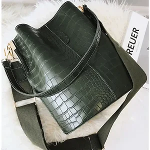 Claudia G Collection H0072.6 - Blake Olive Croc Bucket Shoulder Bag with Straps