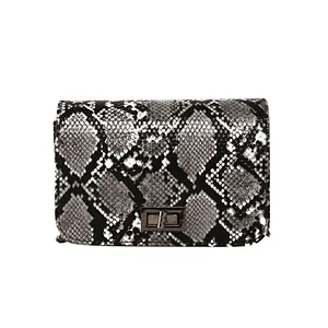 Claudia G Collection H0109.1 - Stylish Grey Snakeskin Clutch with Chain Strap