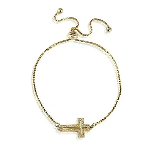 Claudia G Collection B7042 - Adjustable Gold Cross Bracelet with CZ Detail