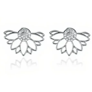 Claudia G Collection E9014.2 - Elegant Silver Crystal Earrings with Floral Jackets