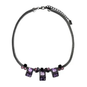 Claudia G Collection N6022.3 - Elegant Plum Geo Statement Necklace with Crystals
