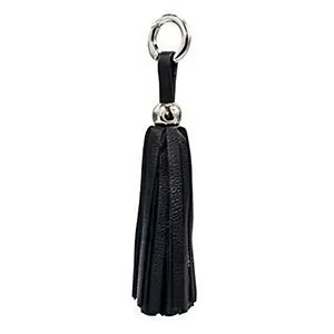 Claudia G Collection K3010.2 - Midnight Black Leather Tassel Keychain with Silver Accents